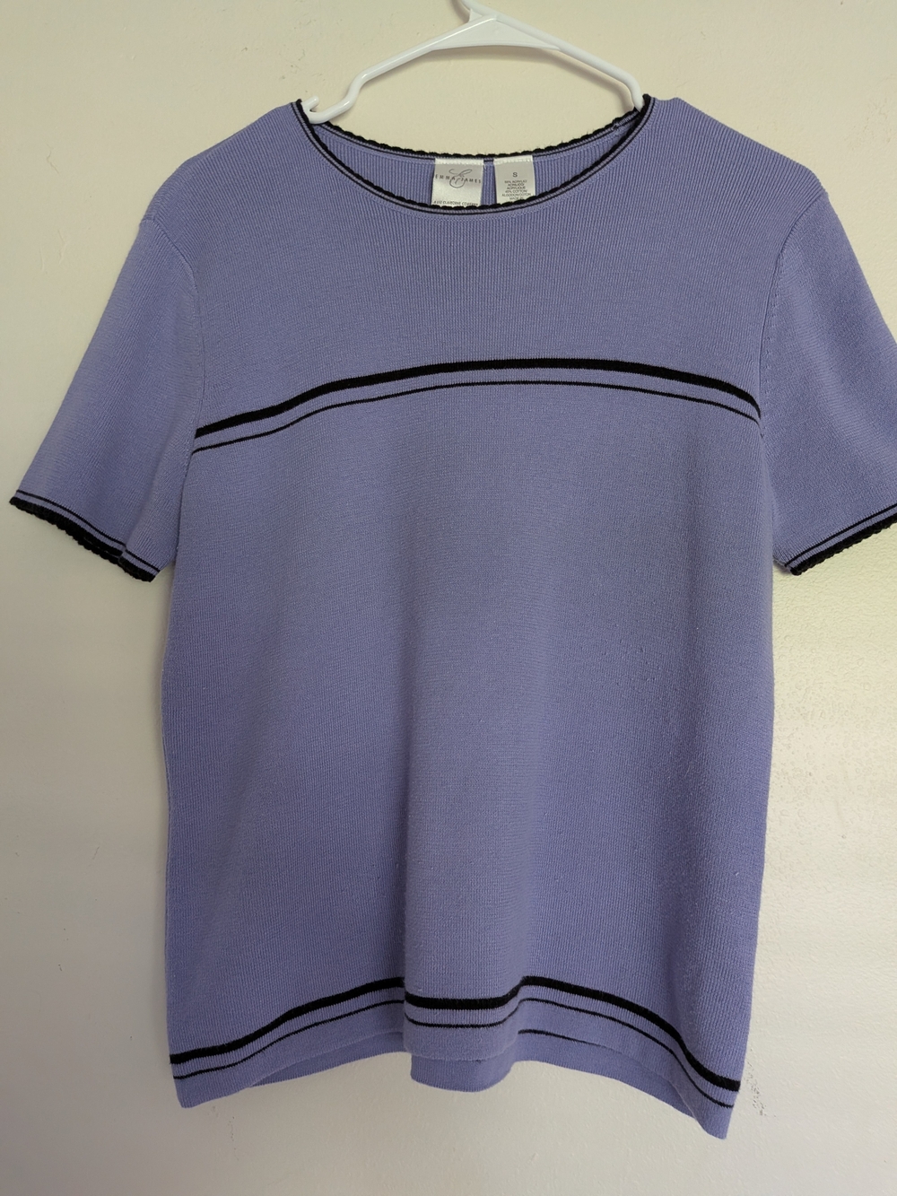 Emma James Lavender Short-Sleeve Knit Top with Black Trim